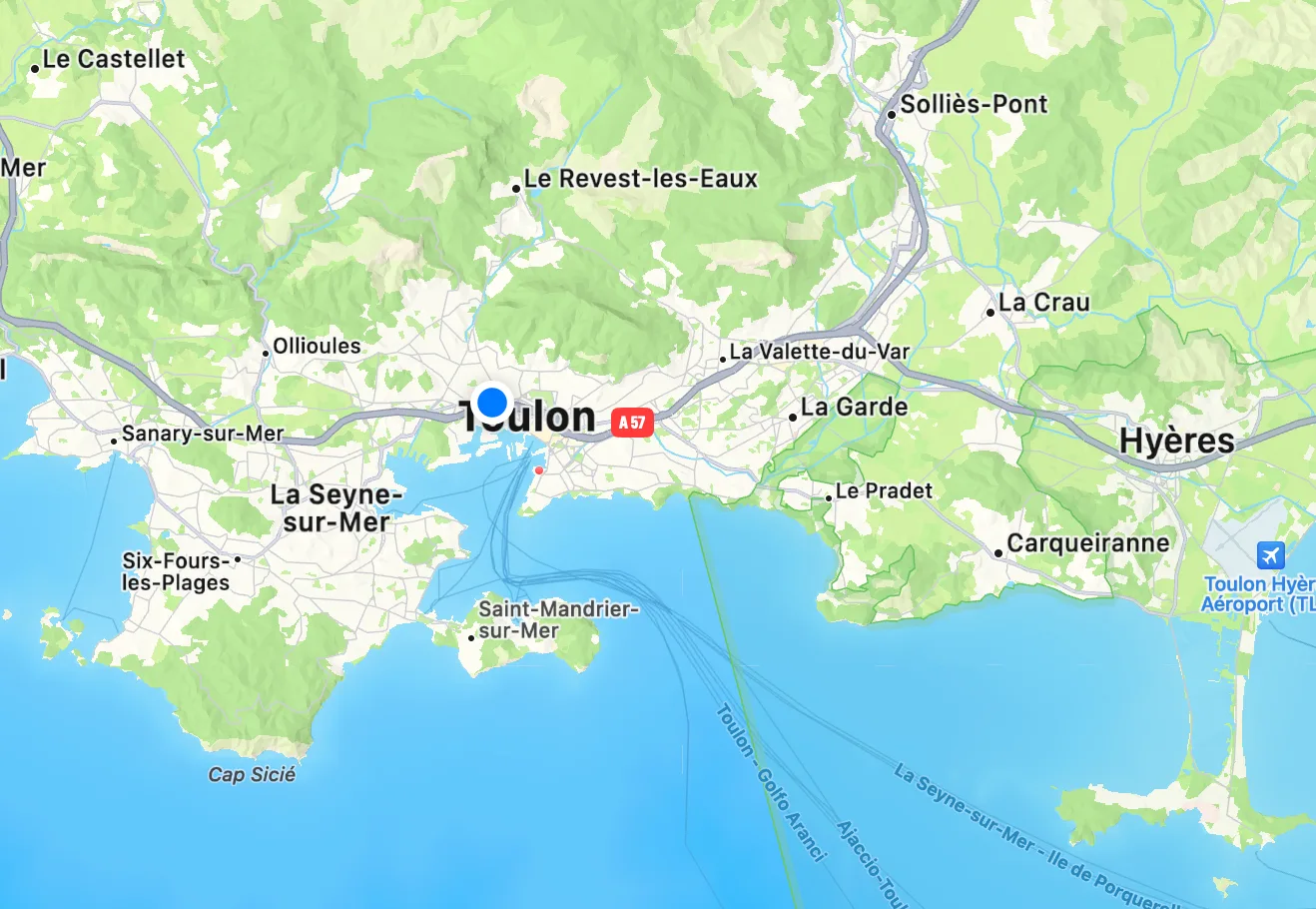 Carte du secteur d’intervention de VR Serrurerie autour de Toulon